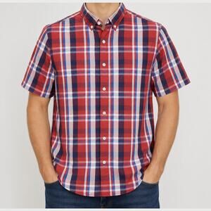Rye Shirt Mens Medium Red White Plaid 100% Cotton Slim Fit Classic Button-Down
